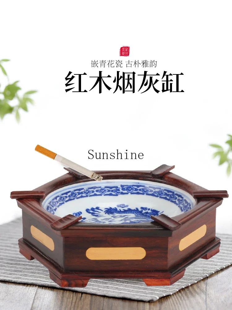 Household living room blue and white porcelain ashtray ornament multi-functional Chinese retro large