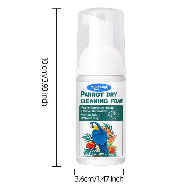 Parrot Trockenreinigungsschaum - Spülfreies, wasserloses Vogelbad-Shampoo, sanfte Reinigung für Federaufhellung & Geruchsbeseitigung, 30ml – Detail 1