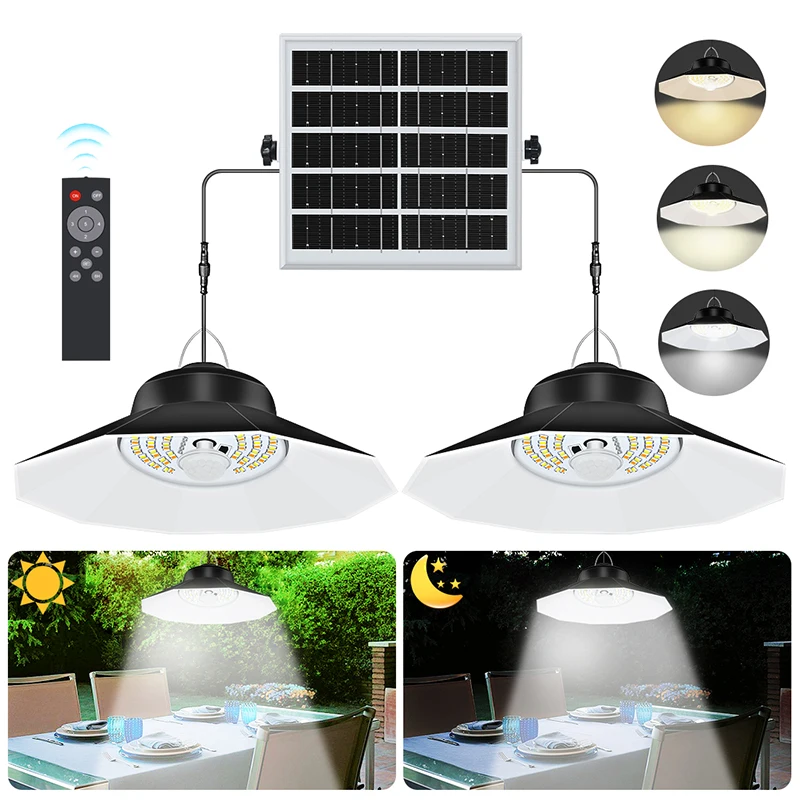 

Solar Light Outdoor Indoor with 3 Color 5 Brightness Modes Work Day and Night Pendant Lights for Shed Garage Yard Garden Hot