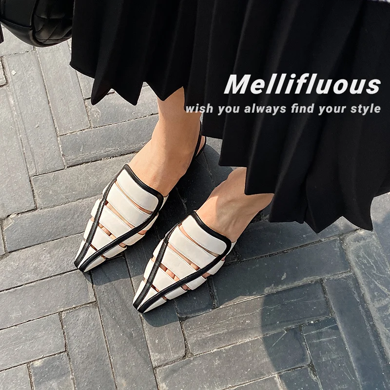 Fashion Women Sandals Cow Leather  Arrival Fashion Summer Casual Shoes Pointed Toe Low Heels Beige 34-40 Sandals for Women 2022