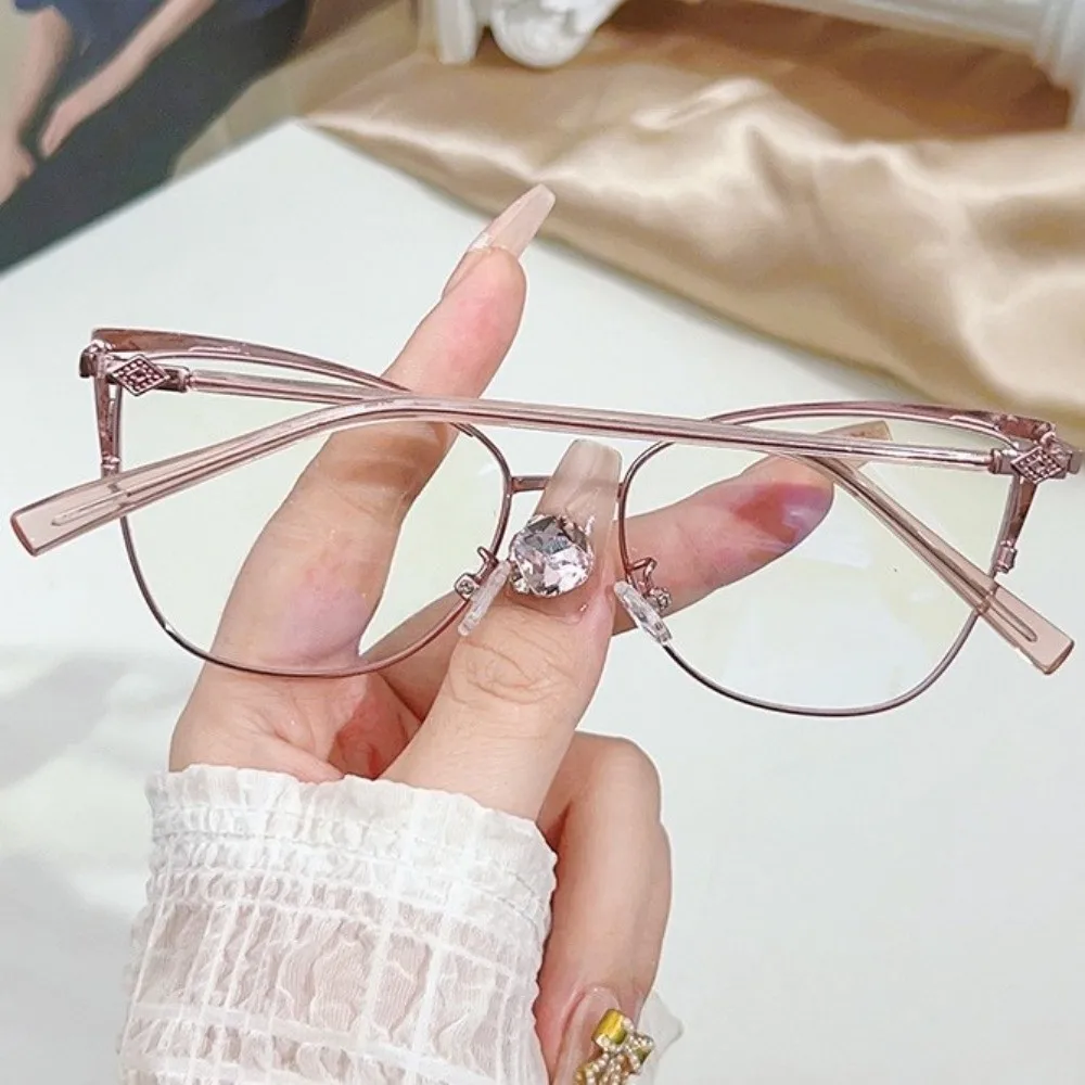 Metal Frame Cat Eye Glasses Ultra Clear Lightweight Anti Blue Light Glasses Transparent rhinestone Studded Reading Glasses