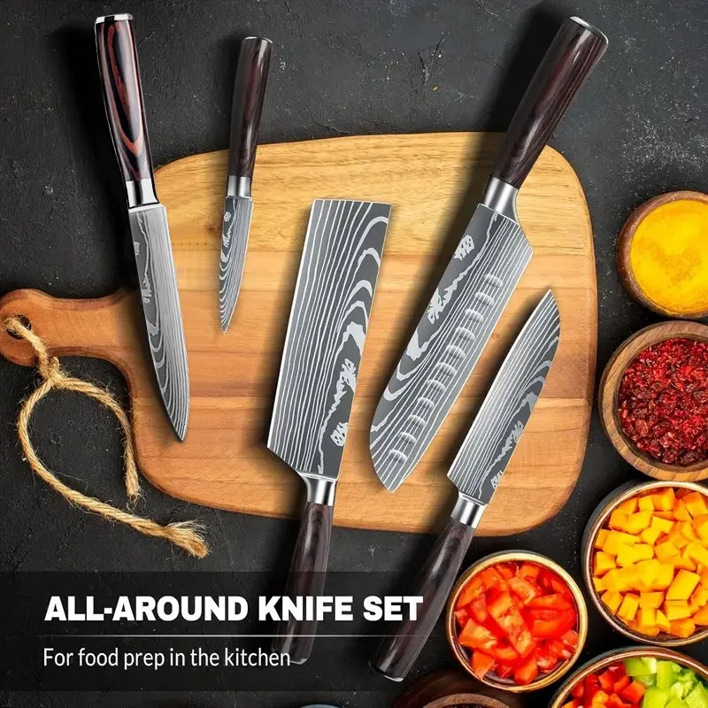 Damascus Steel Japanese Knife Set with Long Magnetic Knife Block Kitchen Knives VG10 Steel Meat Cleaver Santoku Slicing Knife view 4