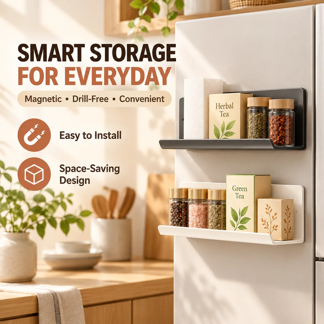  Magnetic Fridge Storage Box Punch-Free Wall Mounted Kitchen Seasoning Spice Organizer Household Multifunctional Shelf