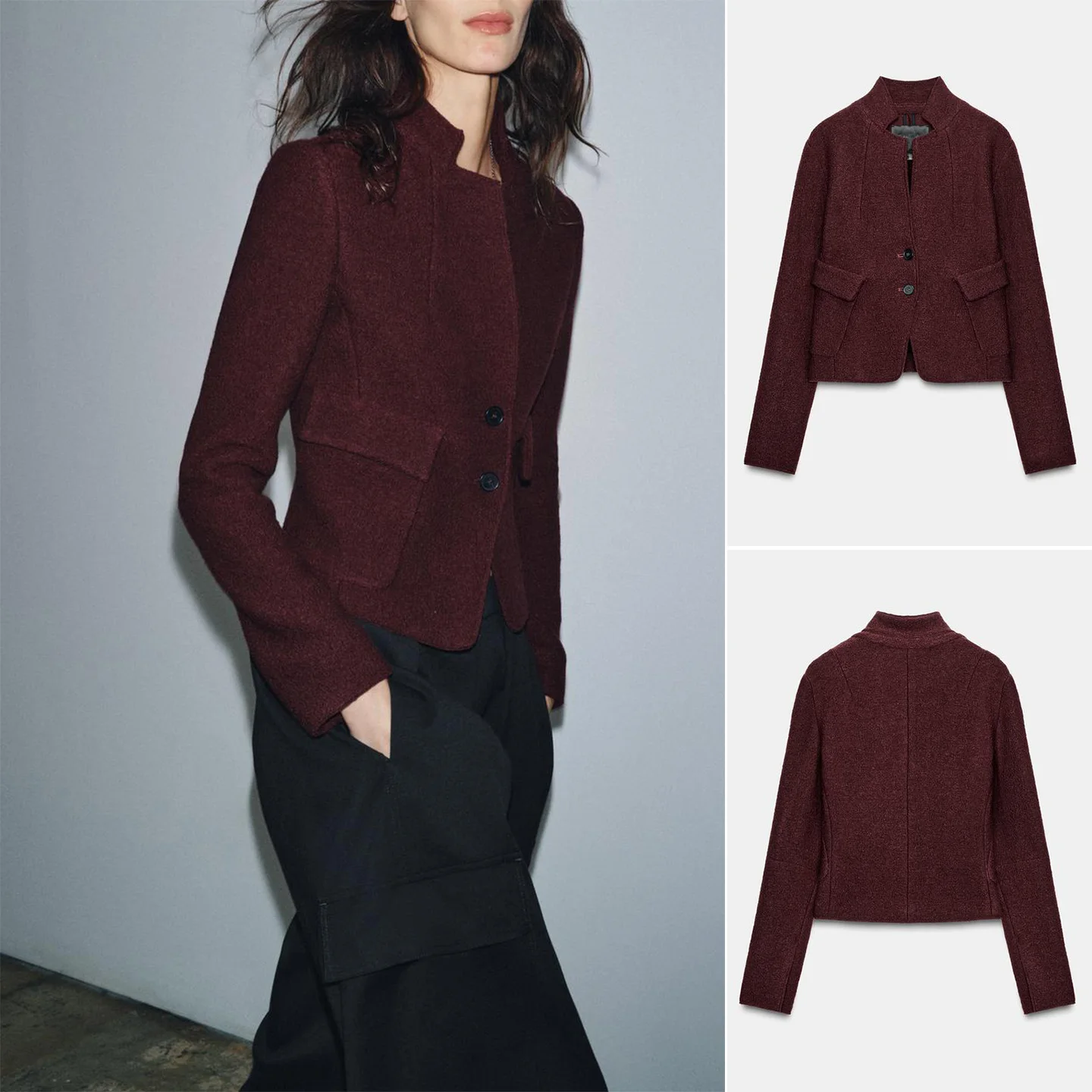 Cappotto lungo slim fit da donna Ele con colletto alla coreana Autunno Inverno Nuovo arrivo American Sle ket Decorato Cerchio Tweed...