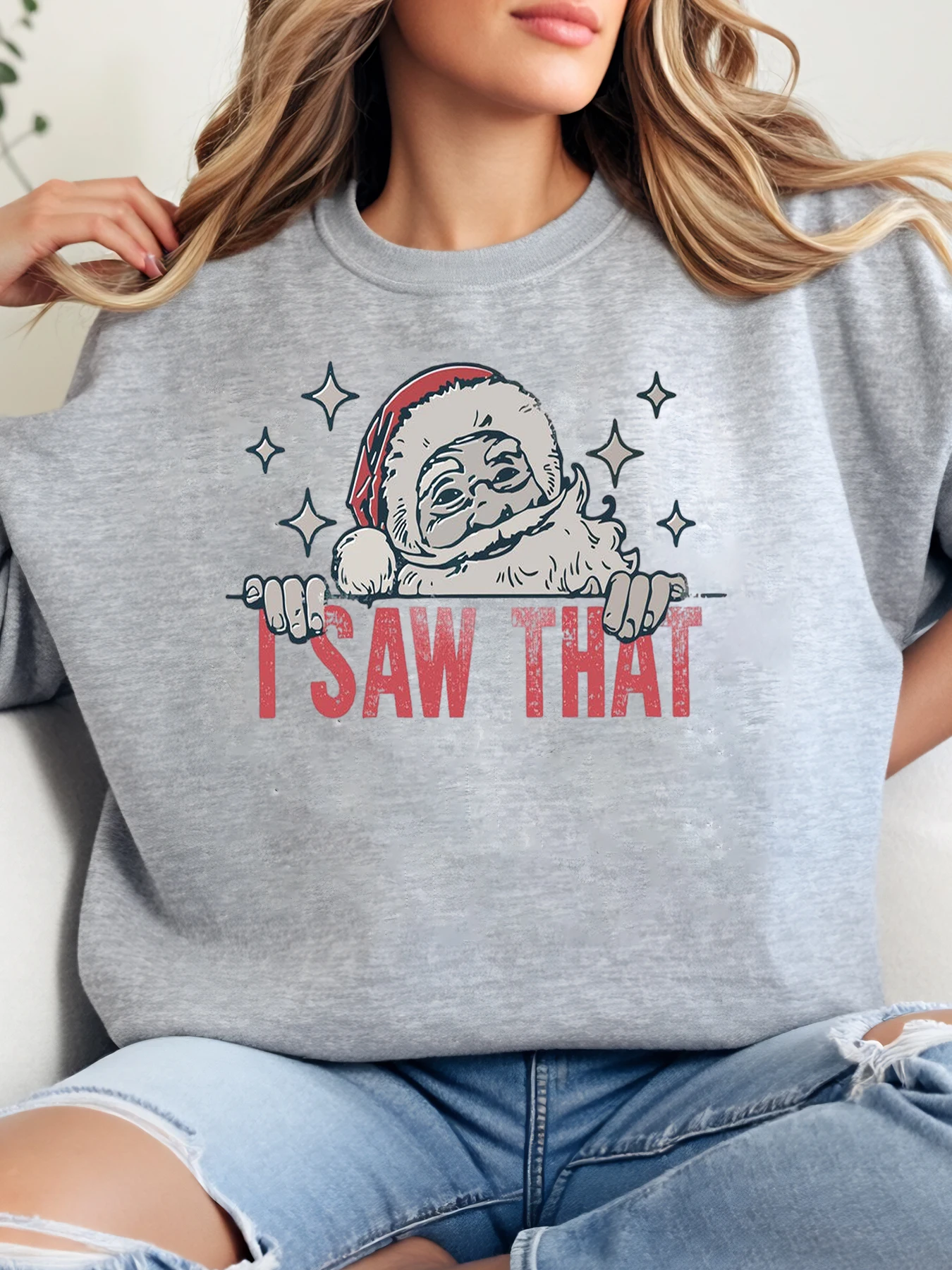 

Санта-Клаус «Я пилю эту» с принтом Рождественский свитшот с круглым вырезом Женская повседневная праздничная одежда больших размеров