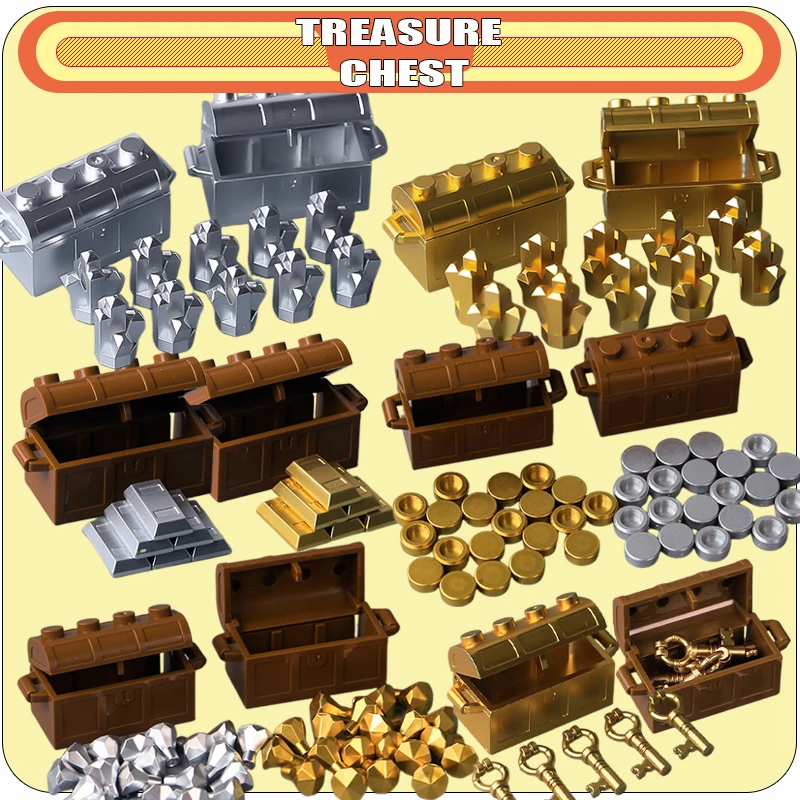 MOC City Treasure Chest Series Building Blocks Street View Box Jewelry Gold Mine Silver Mine Coin Key Accessories DIY Bricks Toy