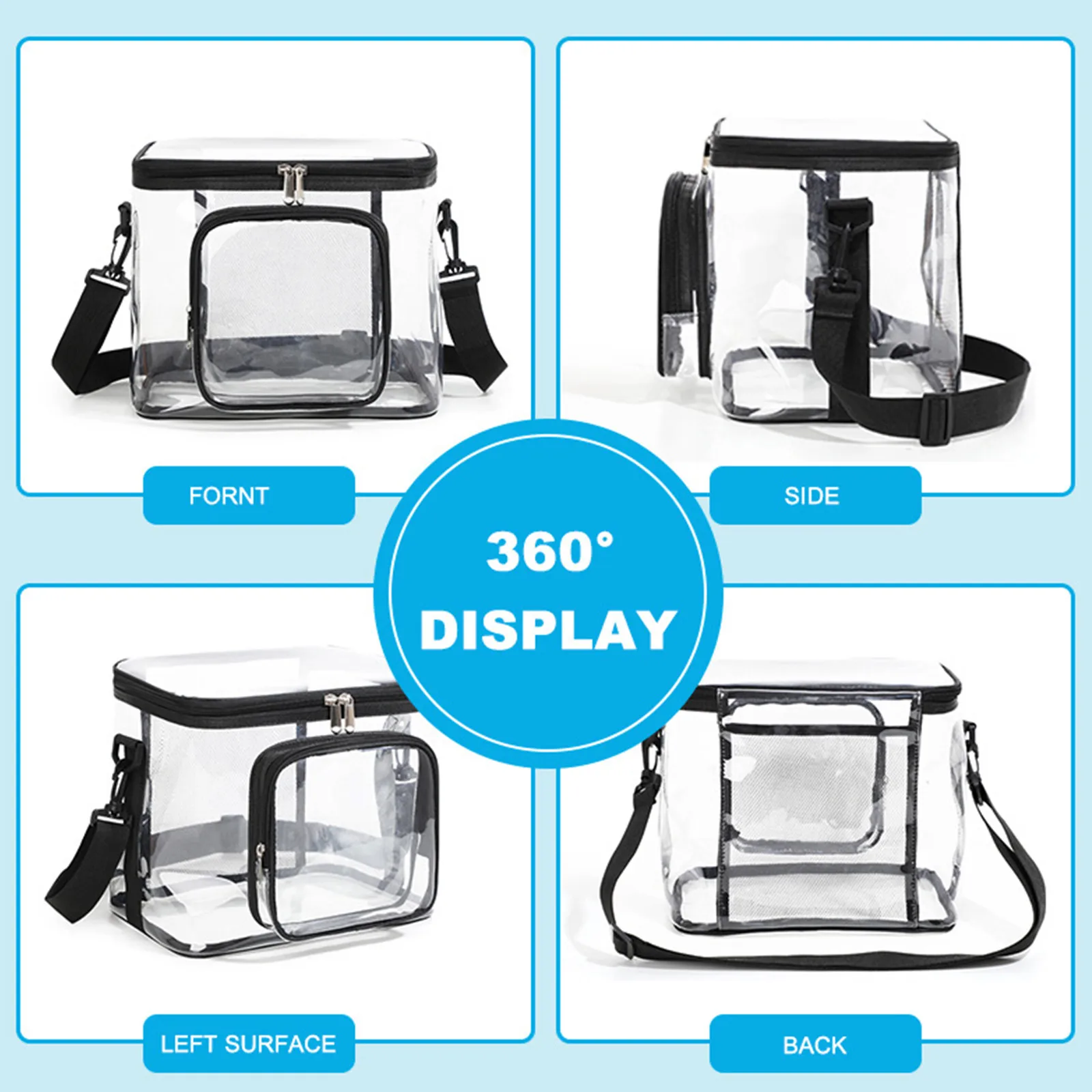 Pvc 여성 가방 점심 가방 휴대용 대용량 방수 여행 워시 가방 여성을위한 투명 어깨 크로스 바디 핸드백