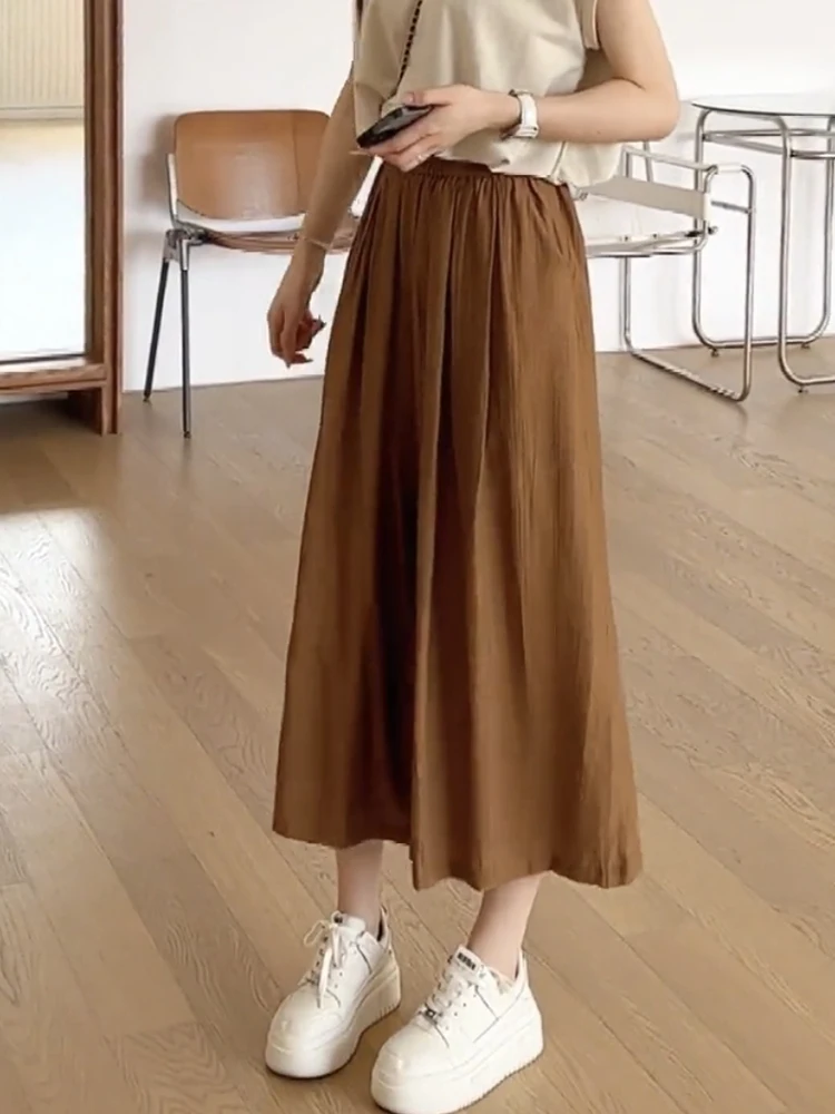 

Широкие брюки-кюлоты из ледяного шелка Sembach для женщин, летние, тонкие, облегающие, свободные, повседневные, с высокой талией, длинные брюки-юбка