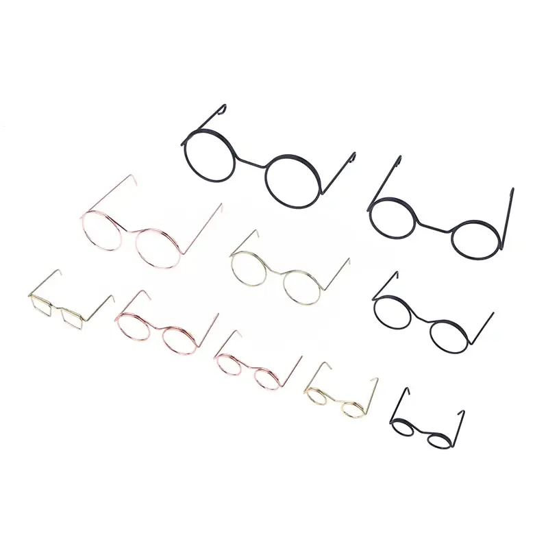 5pcs Retro Doll Glasses Metal Round Frame Lensless Eyewear Toy Miniature Eyeglasses DIY Dressing Accessories