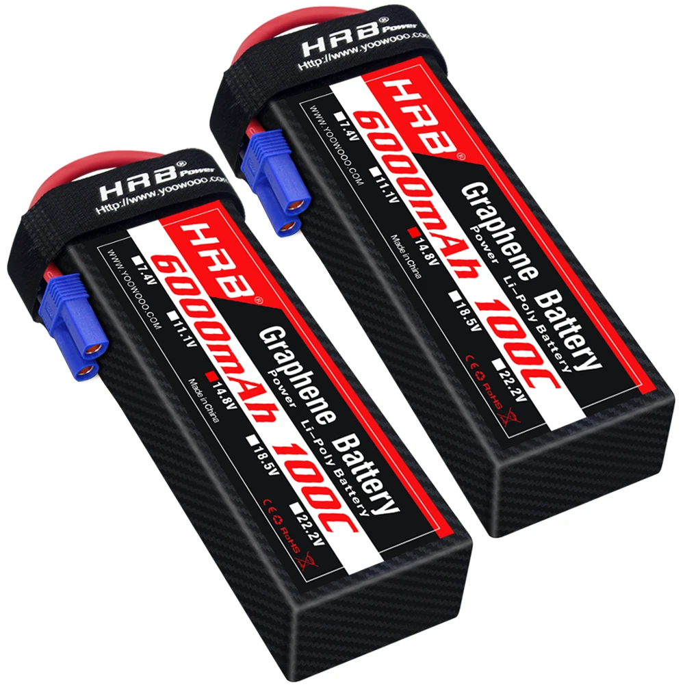 HRB 2S 3S 4S 6S 6000mah Graphene Battery 100C RC Lipo Battery 11.1v 14.8v with XT90 EC5 XT150 Plug for RC Car Airplane Boat Toys