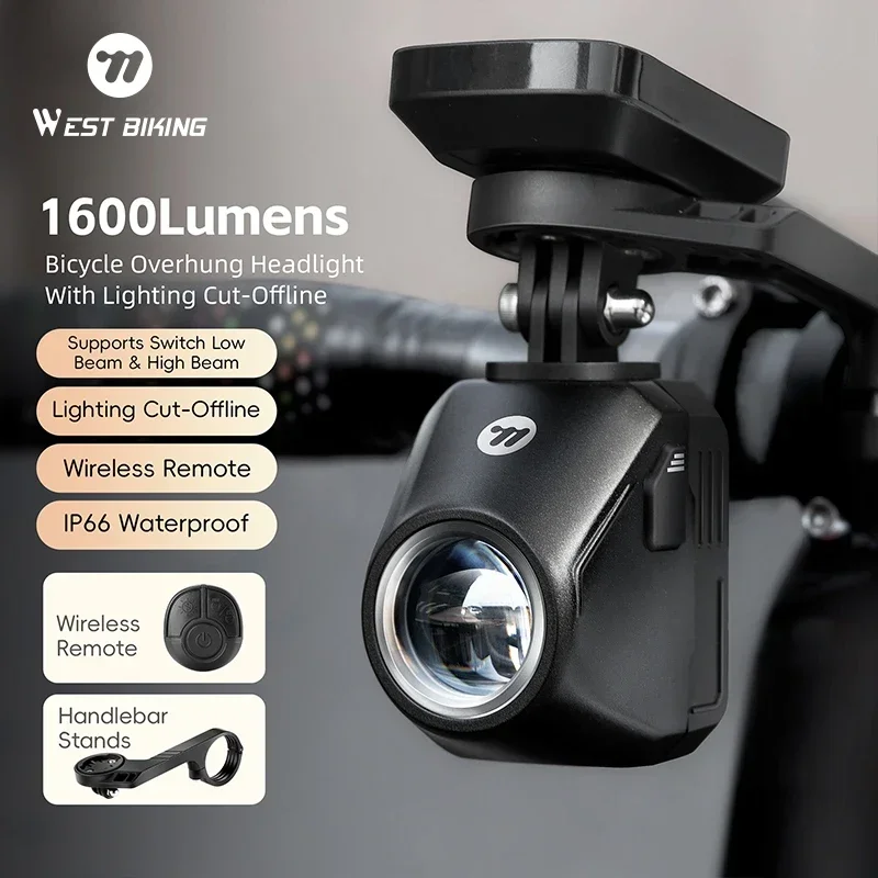 

WEST BIKING Bike Light 1600 Lumens High Brightness Wireless Remote Control Cycling Front Light IP66 Waterproof Headlamp Lantern
