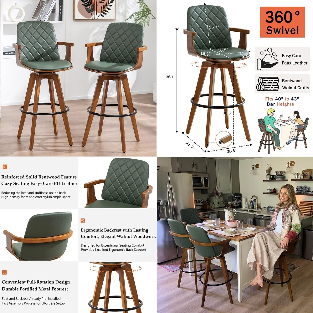 

Swivel Bar Stools Set of 3, 28 inch Counter Height Bar Stools Modern Barstools with Woven Back and Suede Fabric, Metal Frame am