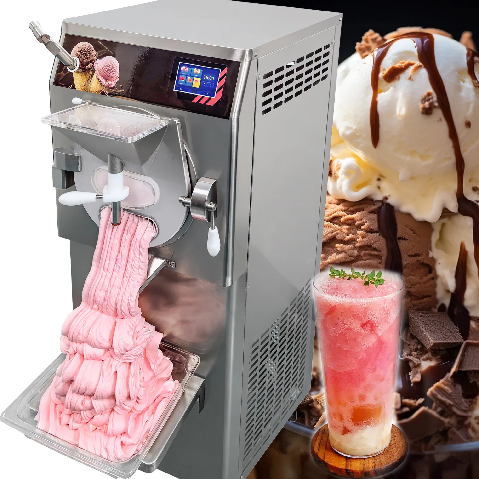 Mvckyi 5 in 1 60L/H Commercial Hard Ice Cream Machine Batch Freezer Italian Ice Sorbet Slush Machine Gelato Making Machine