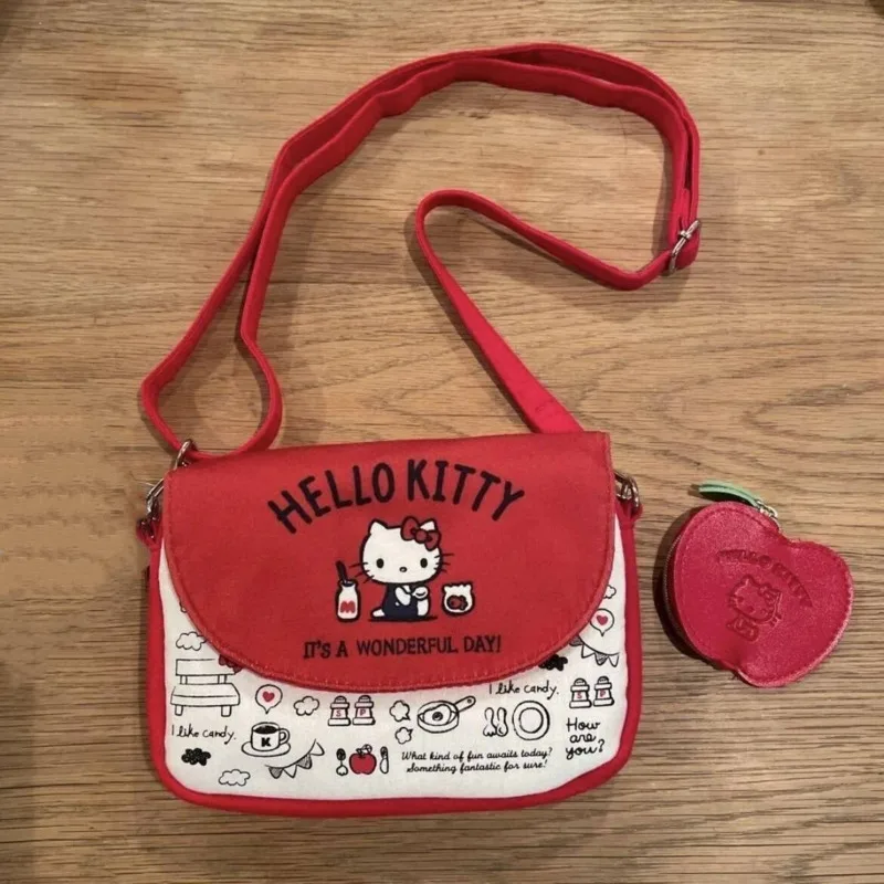 

Miniso холщовые повседневные сумки через плечо Hellokitty, прозрачные карманы, японские сумки от боли Kawaii KT, квадратные сумки с принтом, подарки для девочек