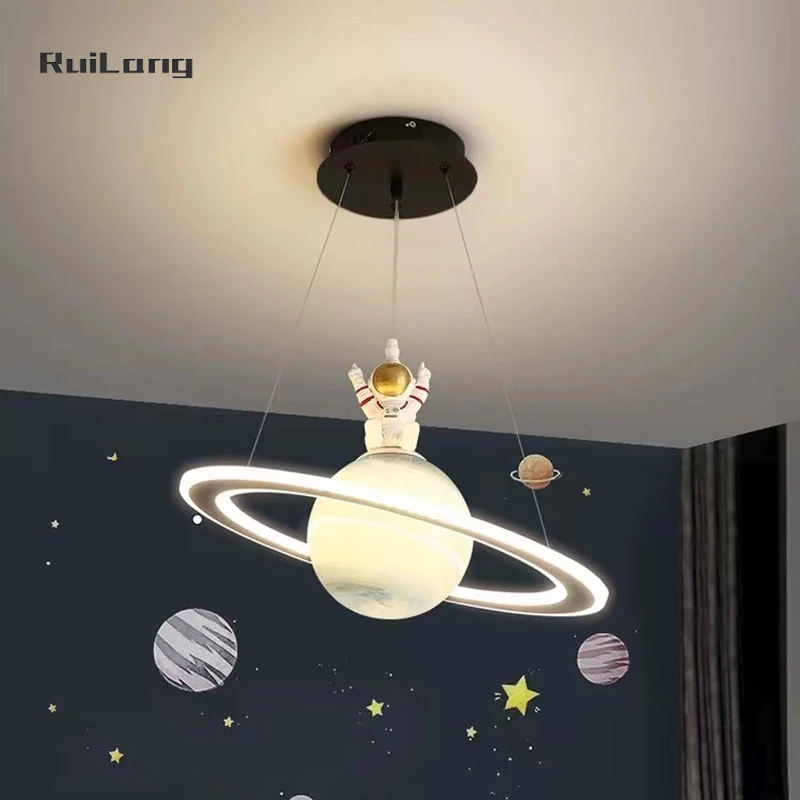 Cartoon Planet Astronaut Chandelier For Kids Room Boys Girl Bedroom Pendant Lights Glass Ball Kitchen Led Hanging Lamp Luminaria