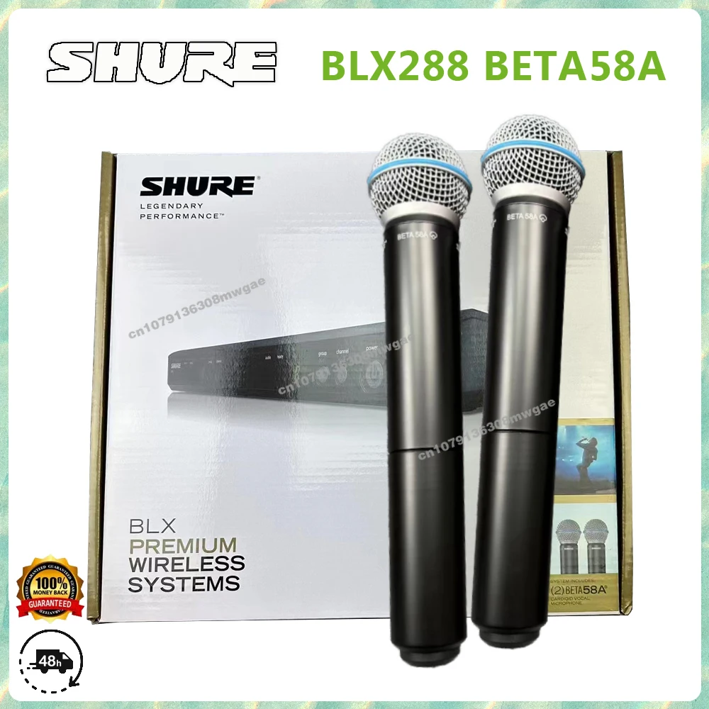 SHURE BLX288 BETA58A Wireless Microphone Dual Vocal System with 2 BETA58A Handheld Professional UHF 640-690MHZ Microphone