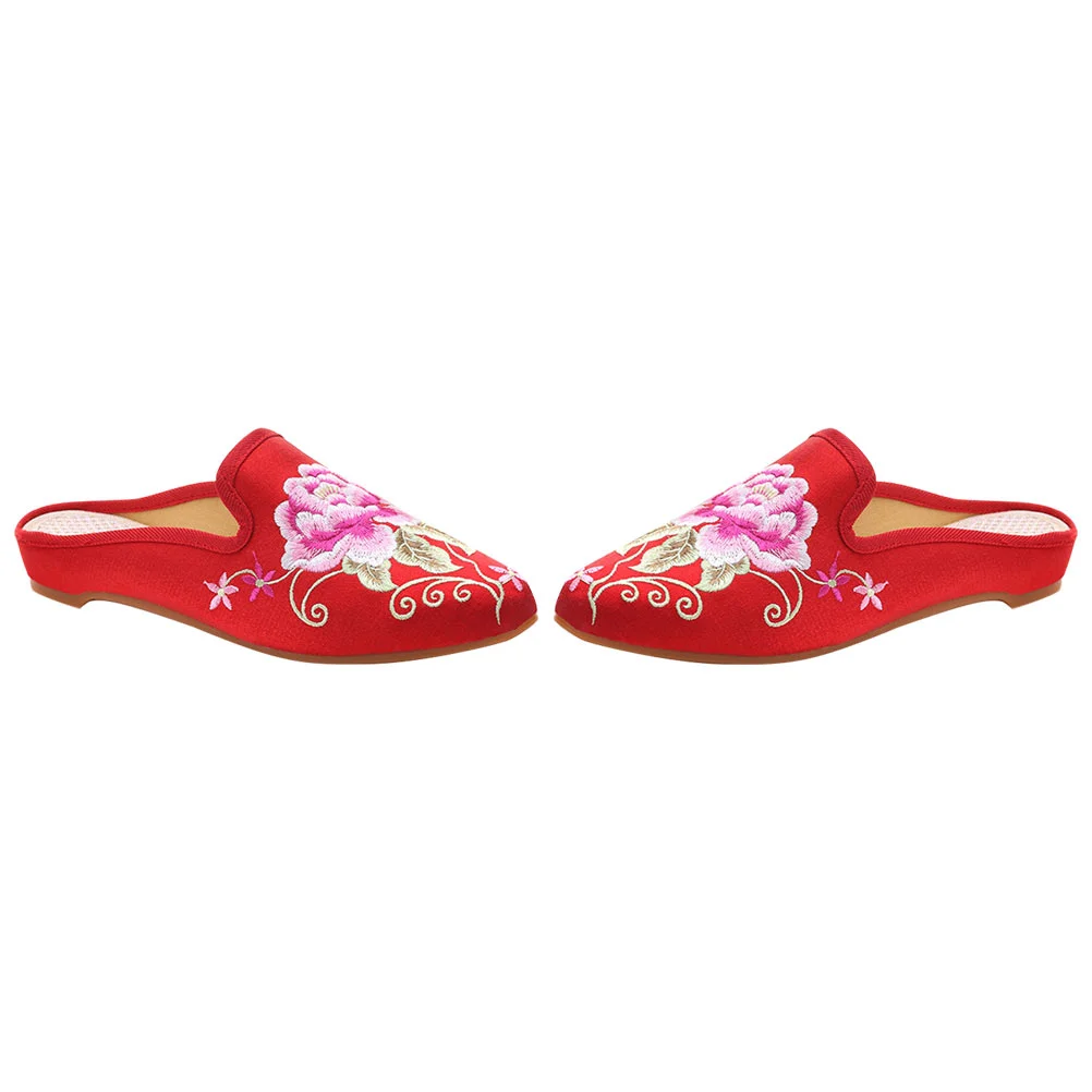 Pointed Toe Embroidered Slippers Bright Wire Cloth Women Shoes Embroidery Fall The Ground Premium Material