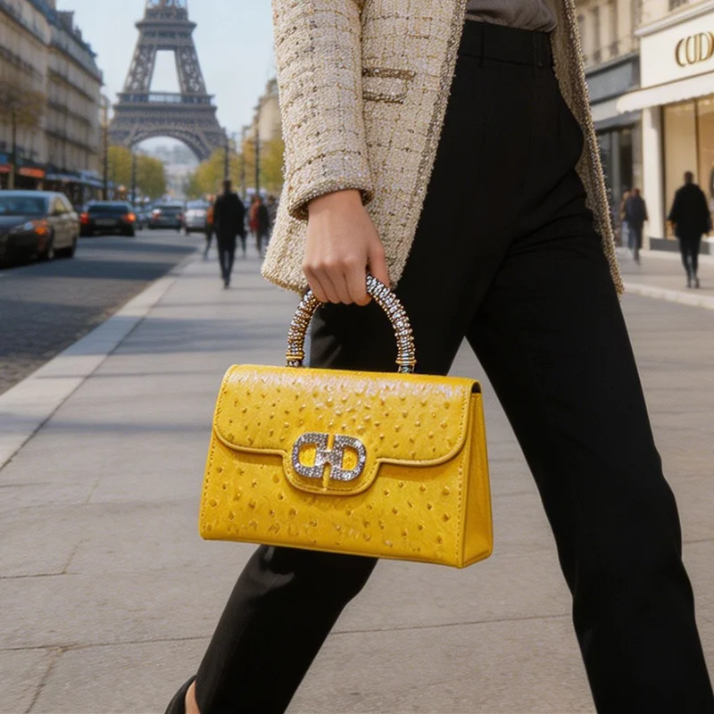 

Diamonds Ostrich Pattern Leather Women's Handbags 2026 New Tote Bag Portable Single Shoulder Crossbody Bags