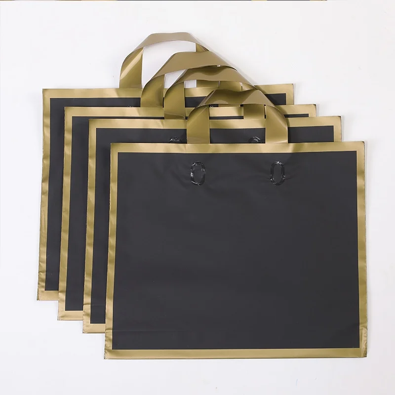 10pcs Gold Edge Frosted Plastic Shopping Bag High-Grade Clothing Store Hand Carry Bag for Shoes Gift Shop