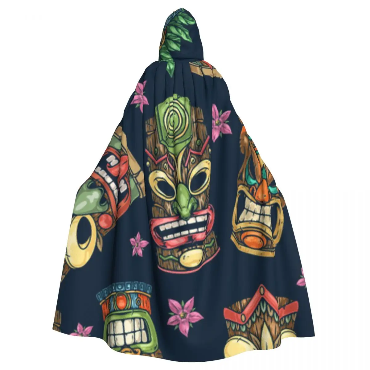 Cosplay Medieval Costumes Tiki Masks Colorful Pattern Hooded Cloak Capes Long Robes Jackets Coat Carnival