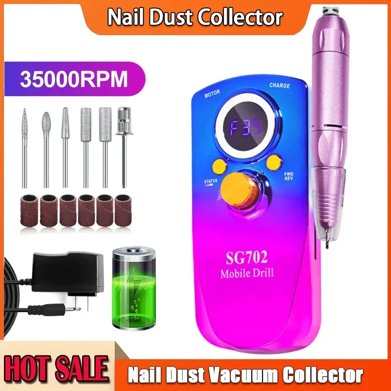 ماكينة حفر أظافر كهربائية قابلة لإعادة الشحن، اتصال USB، ماكينة سنفرة مانيكير منخفضة الضوضاء مع مجموعة مثقاب مزيل طلاء الأظافر لفن الأظافر #1