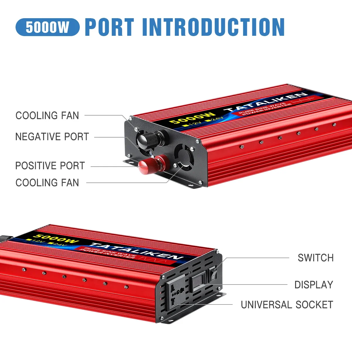 Imagem -04 - Inversor de Onda Senoidal Pura com Display Led Conversor de Energia Transformador Solar do Carro dc 12v 24v a 220v ac Tensão 7000w 8000w 50hz 60hz