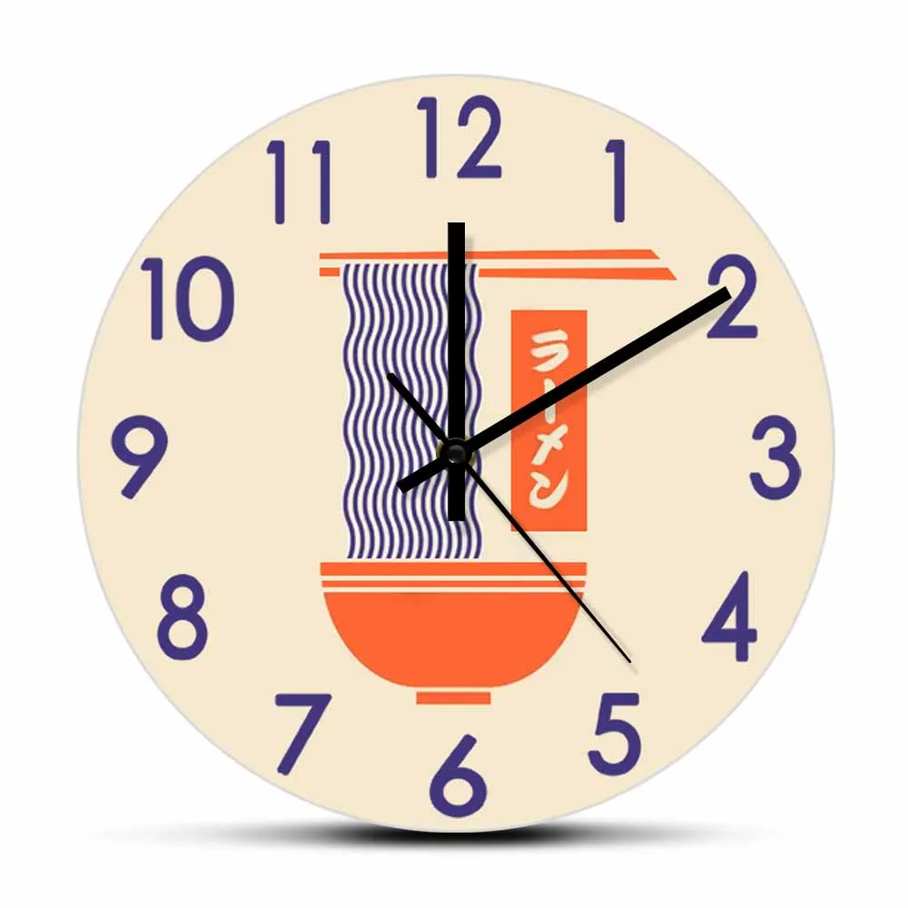 Japanese Ramen Noodle Bowl Decorative Wall Clock For Kitchen Dinning Room Resturant Shop Display Sign Silent Sweep Clock Watch