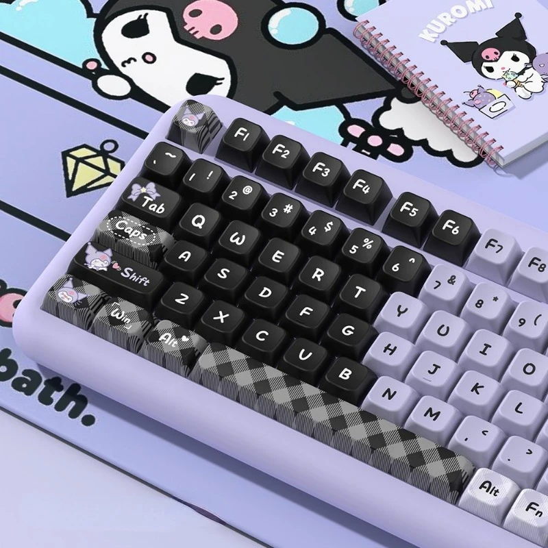 Sanrio Kuromi Keycap Anime Kawaii PBT Keycap 138 158 Key Adaptation 61 68 87 75 96 98 104 108 Mechanical Keyboard Cute Girl Gift