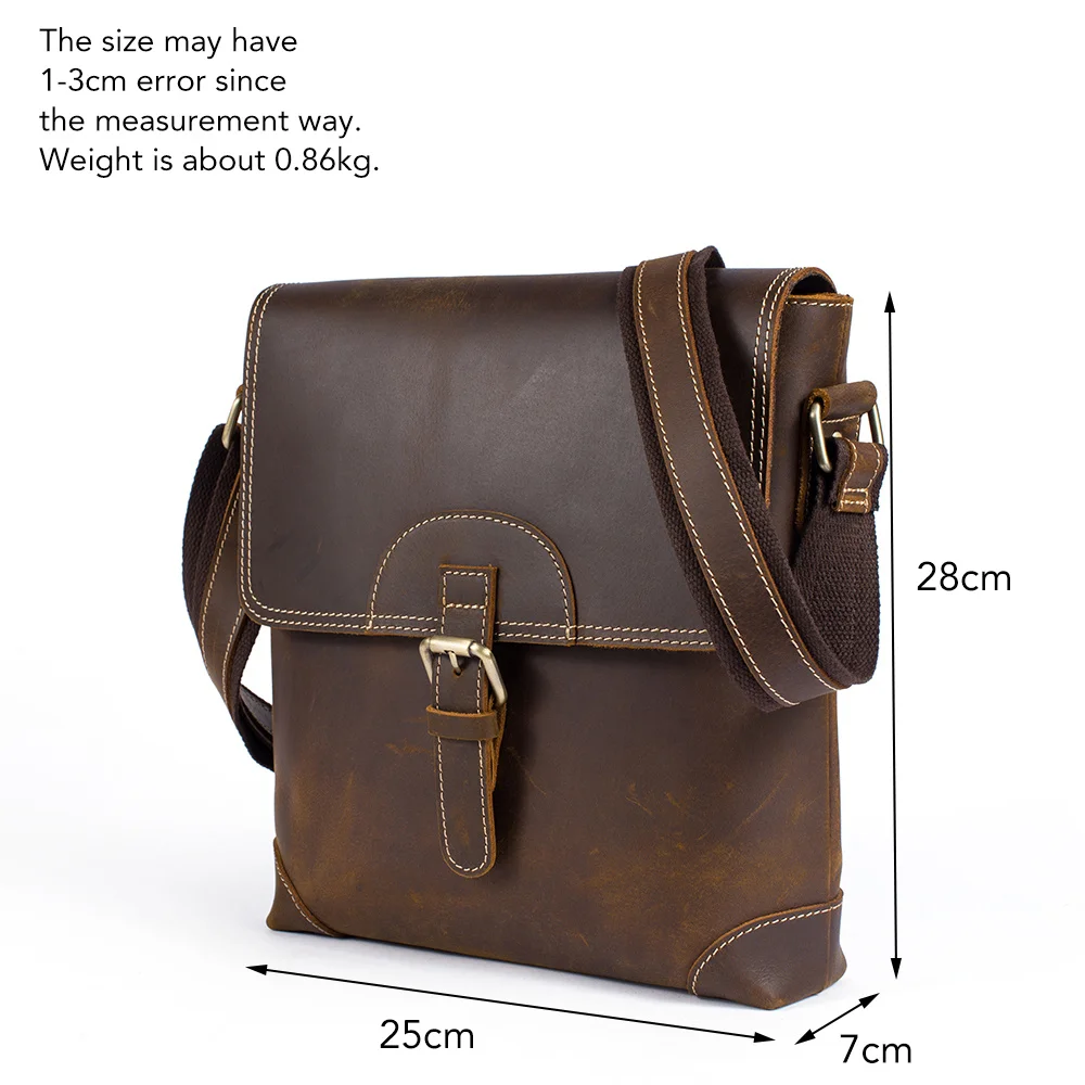 Imagem -02 - Bolsa Tiracolo de Couro Genuíno para Homens Bolsa de Ombro Masculina Bolsa Mensageiro Bolsa Casual Louca