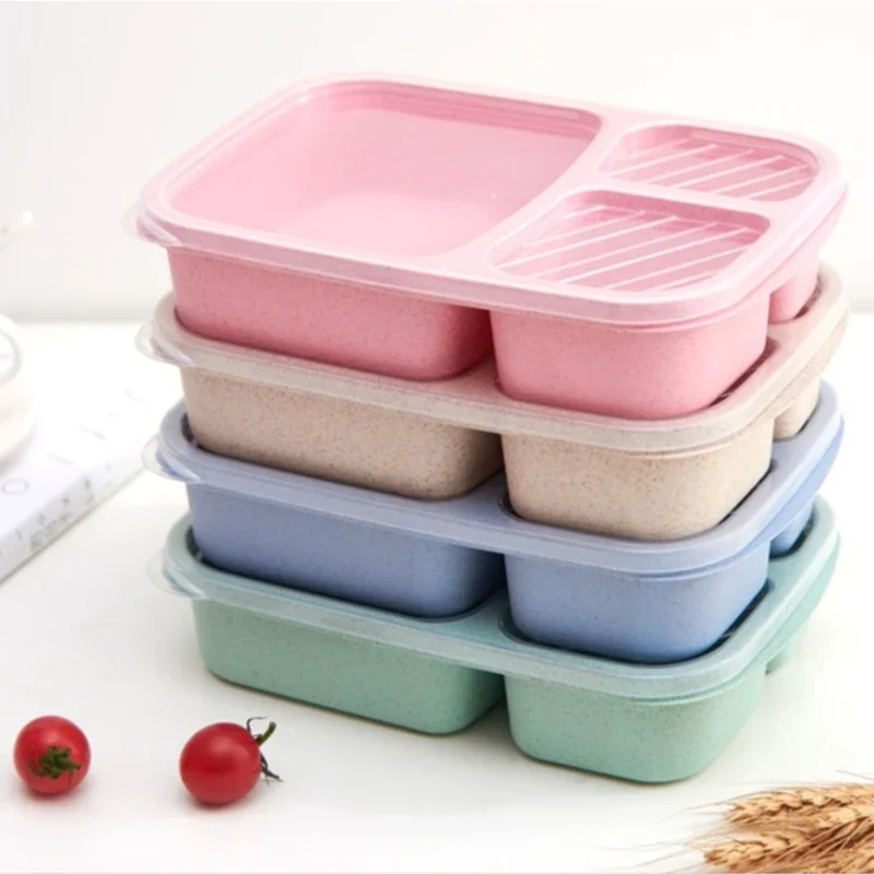 Leak Proof Lunch Box 3 Compartment Lunch Box with Lid Healthy Material Portable Fruit Food Storage Container Kids Lunch Box