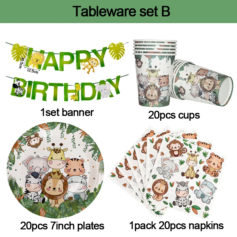 Dschungel Geburtstag Party Dekor Tier Palm Blätter Einweg Geschirr Set Kinder Junge Wild One Forest Safari Geburtstag Party Supplies – Detail 7