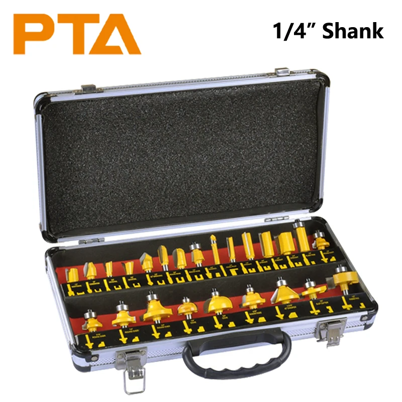 

24PCS 6.35MM Shank Router Bits Set for Woodworking Milling Cutter Packed in Aluminum Box Face Mill Carbide Cutter