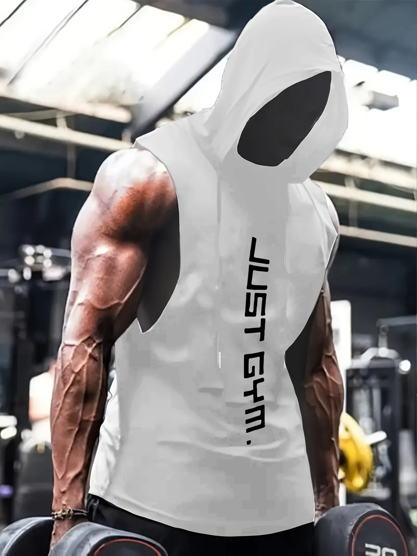 Men's Old School Gym Print Sleeveless Hoodie Tank Top - Bodybuilding Workout Hooded Vest, Breathable Muscle Fitness T-shirt for