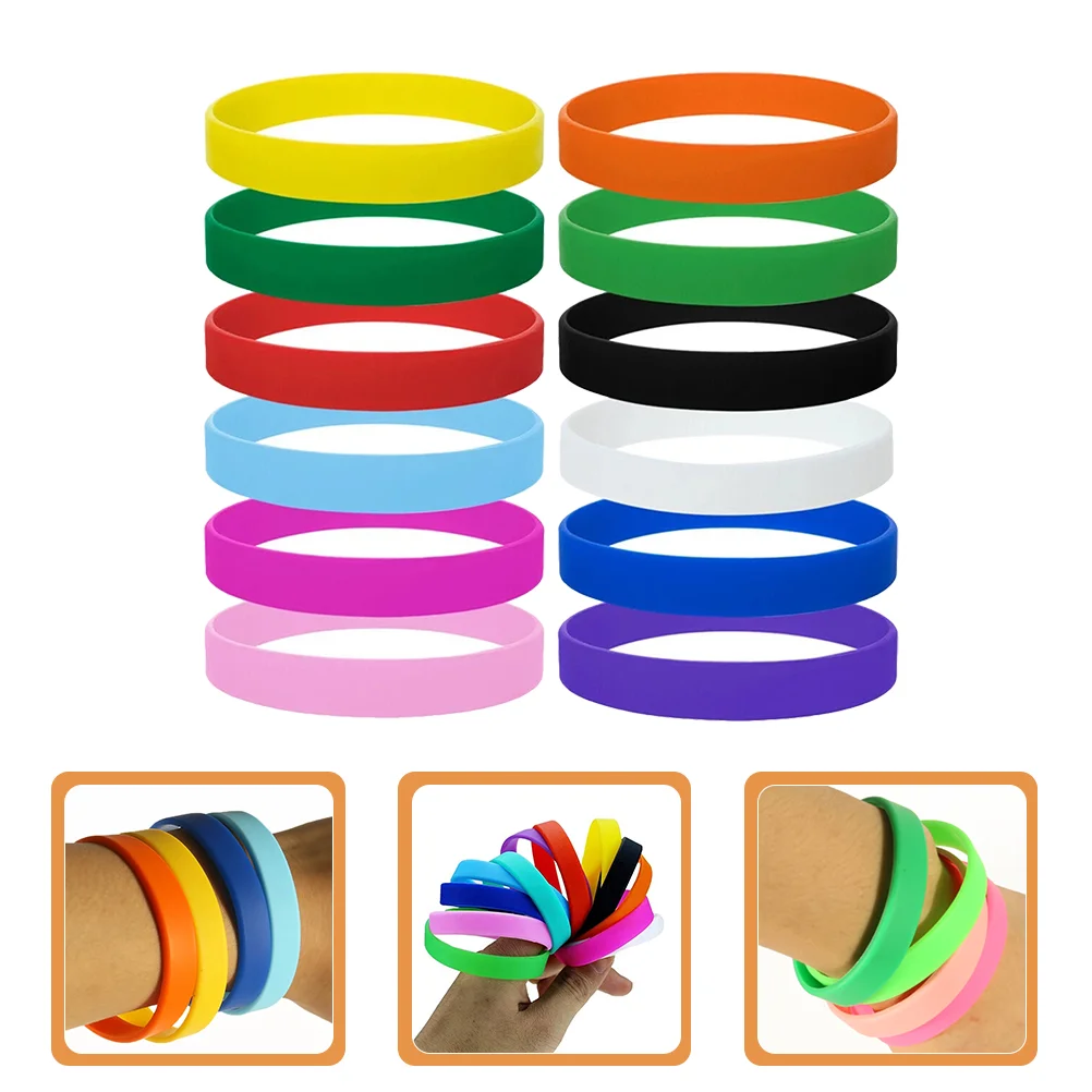 12 Pcs Silicone Wristbands Rubber Bracelets Hair Blank for Kids Silica Gel Child Hand Chain