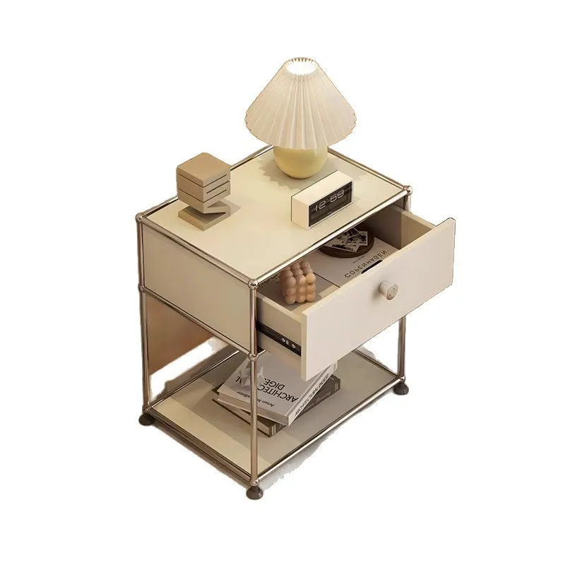 

Средневековая прикроватная тумбочка из нержавеющей стали, современная простая полка для спальни USM, модуль для хранения, боковой шкаф для телевизора в комплекте