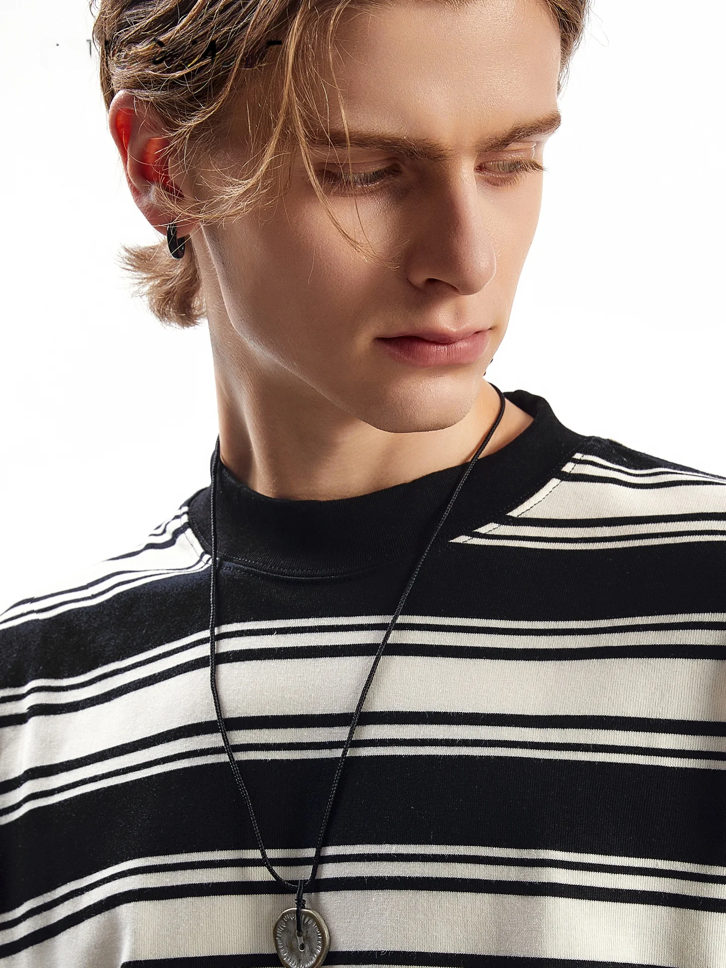 SDMADE American Style Casual Heavyweight Pure Cotton Striped Short Sleeve T-Shirt Unisex Summer Loose Small Collar Neck