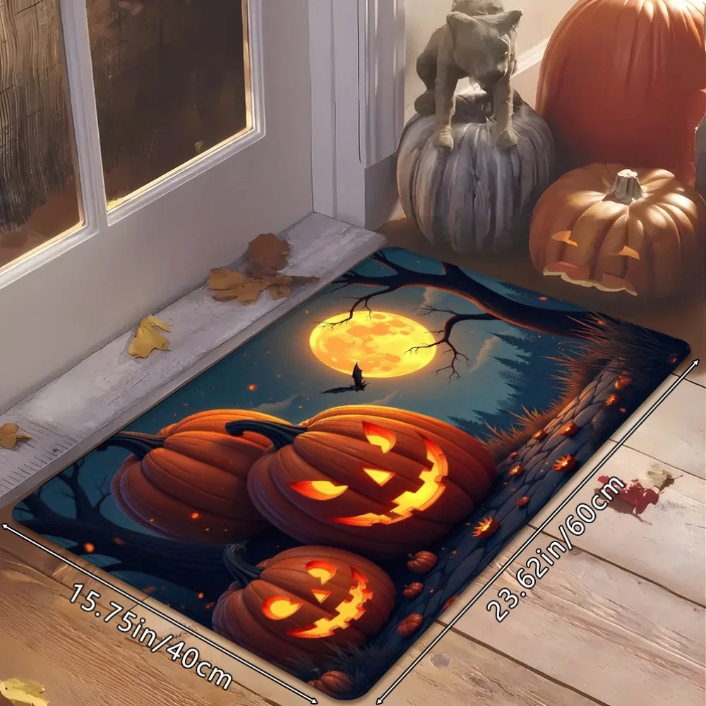 Spooky Halloween Pumpkin Festive Pattern Non Slip Door Mat Floor Mat For Entryway Bathroom Kitchen Living Room