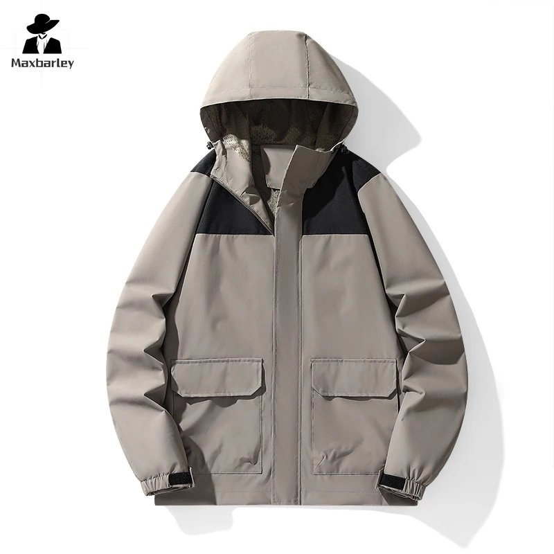 Jaqueta casual windproof masculina, costura na moda, impermeável, tamanhos grandes, esportes ao ar livre, camping, casaco de pesca, outono, 2021