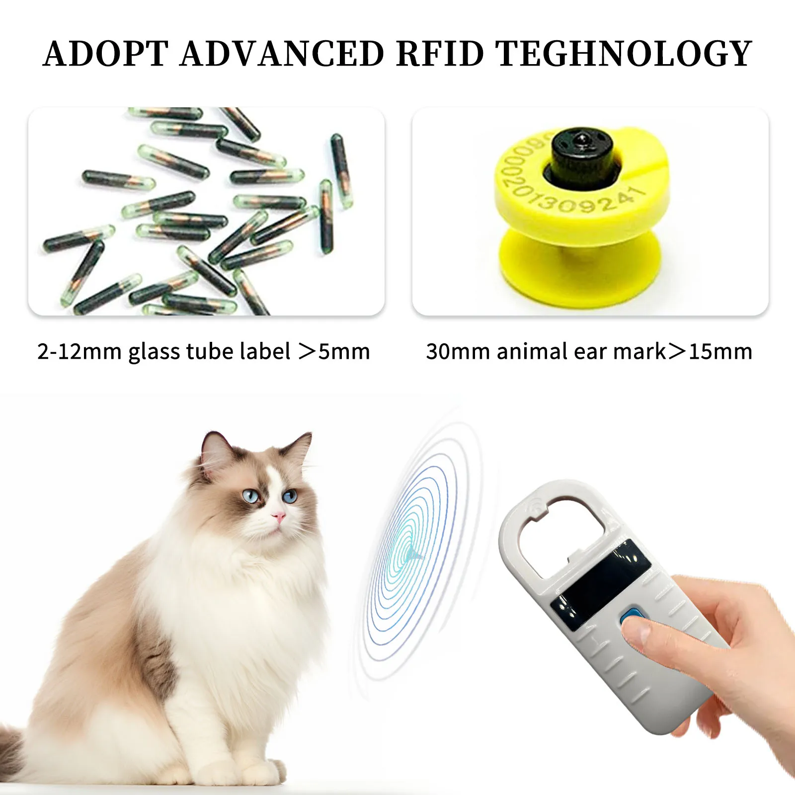 Animal RFID Reader Pet Cat Dog Microchip Scanner Handheld 134.2KHz 125kHz Bluetooth Tag Reader FDX-B Glass Chip USB with Tag