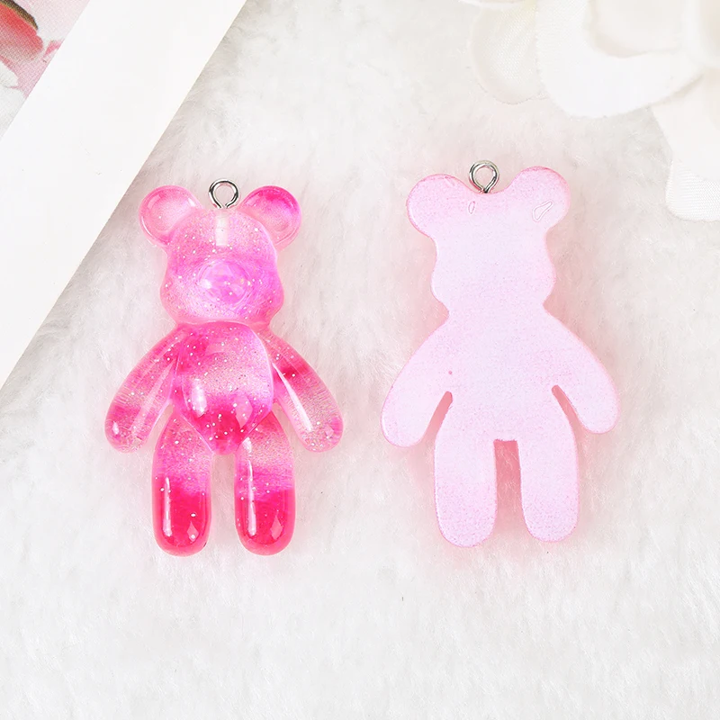 10Pcs 28*45MM Rainbow Violent Bear Charms Gradient Flatback Resin Jewlery Findings For  Necklace Pendant Keychain Diy Making