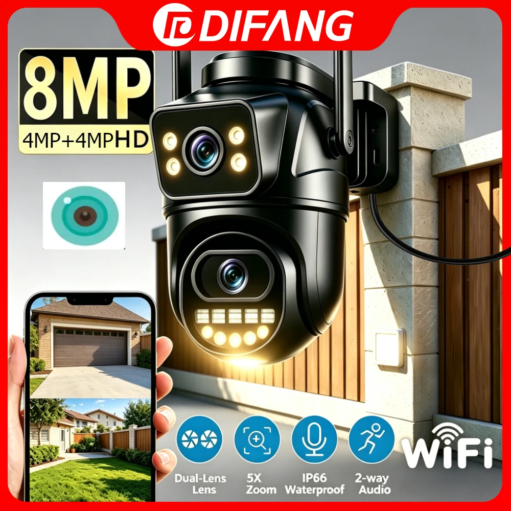 

Security Protection ICsee 4K 8MP Video Surveillance Outdoor Dual Lens Dual Screen Ai Tracking CCTV 360° Video Street WiFi Camera