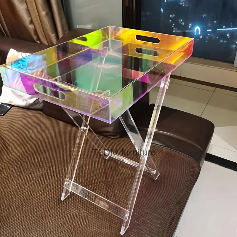 

Acrylic Transparent Folding Coffee Table, Light Luxury Movable Storage Shelf, Durable Portable Table