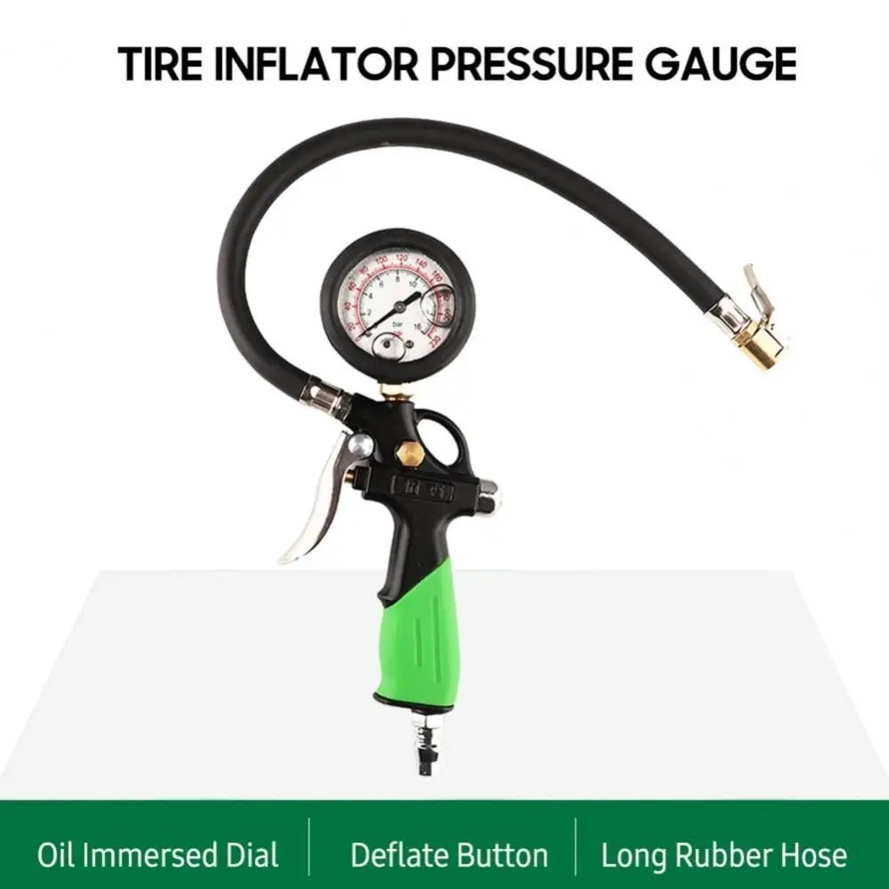 230PSI Tire Inflator Pressure Gauge Rubber Hose Oil Immersed Tire Air Pump Dual Scale Display Copper Nozzle Car Repair Tools