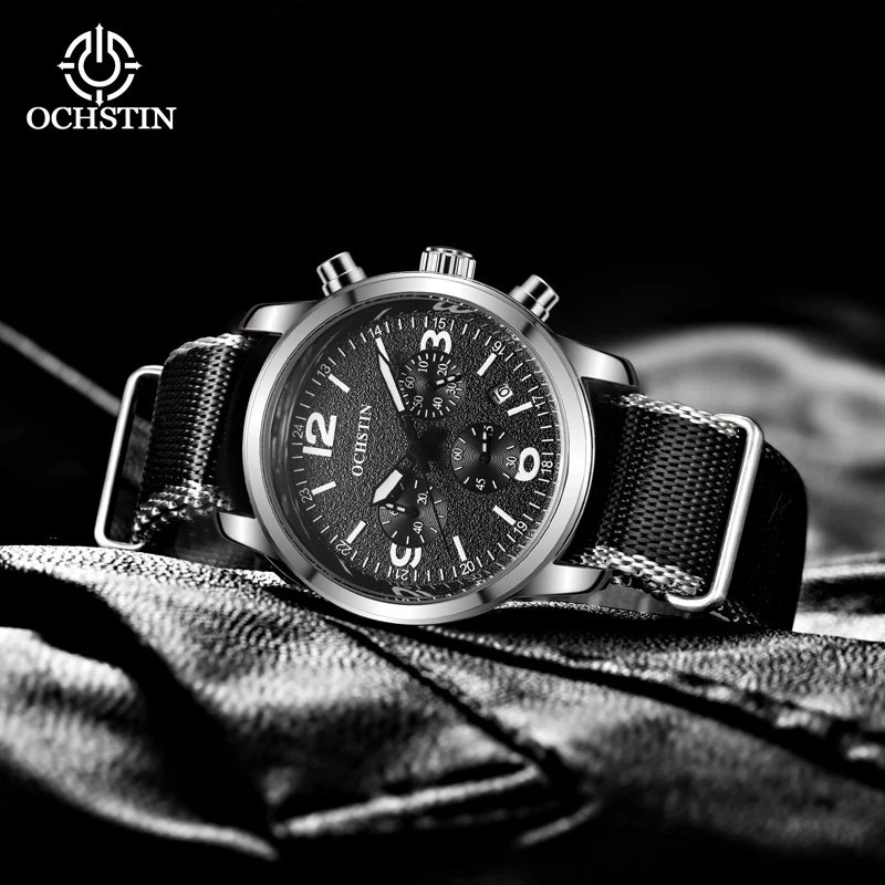 OCHSTIN2024 Creative Nylon Series Leisure Fashion Multi functional Quartz Movement Waterproof Watch Men's Quartz Watch