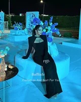 Customized Mermaid Black Prom Dresses France Long Sleeves Formal Evening Dresses Women Wedding Party Gowns Vestidos De Noche 2