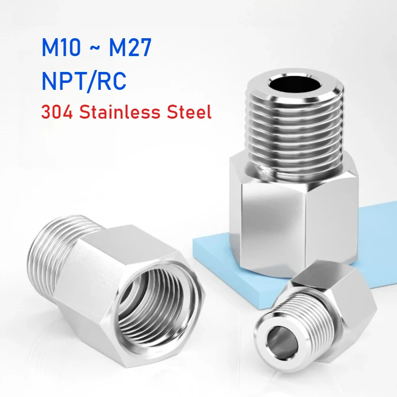 Peijian 1/2pcs 304 Stainless Steel Pipe Fitting Connector Adapter M10~m27 Metric Npt Rc Female Turn To Male For Pressure Gauge