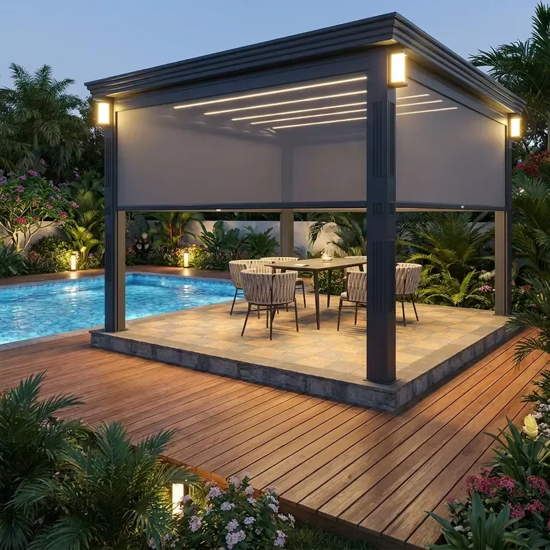 High Strength Reversible Louvered Pergola Rust Windproof Canopy for Villa Patio and Poolside Outdoor Entertainment Space