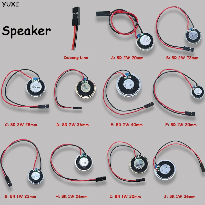 YUXI 1PCS Thin Speaker For 8R/1W/2W Diameter 20/23/26/28/32/36/40mm For Electronic Dog Speaker Toy Speaker with DuPont Wire