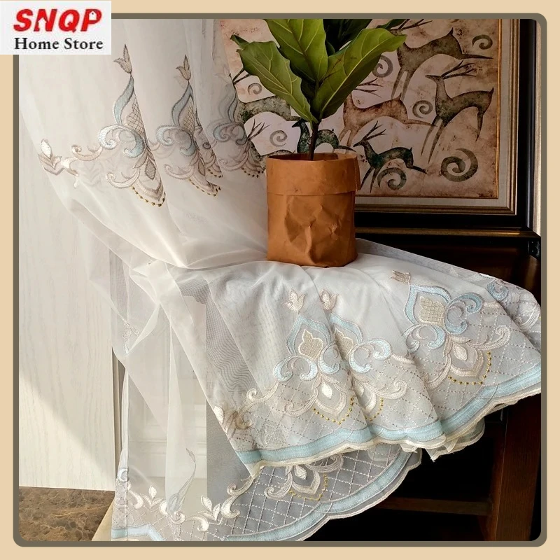 

New American Light Luxury Embroidery Beautiful Semi-shading Balcony Bay Window Tulle Curtains for Living Dining Room Bedroom