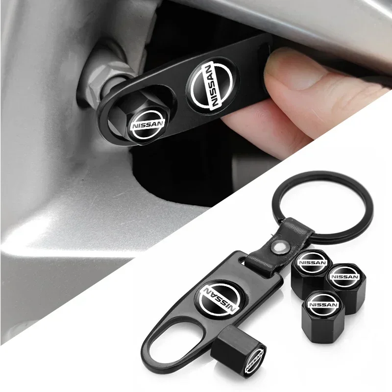 5PCS Car Accessories Metal Wheel Tire Valve Caps With Wrench Keychain For Nissan X-TRAIL XTRAIL T30 T31 T32 2013-2019 Logo